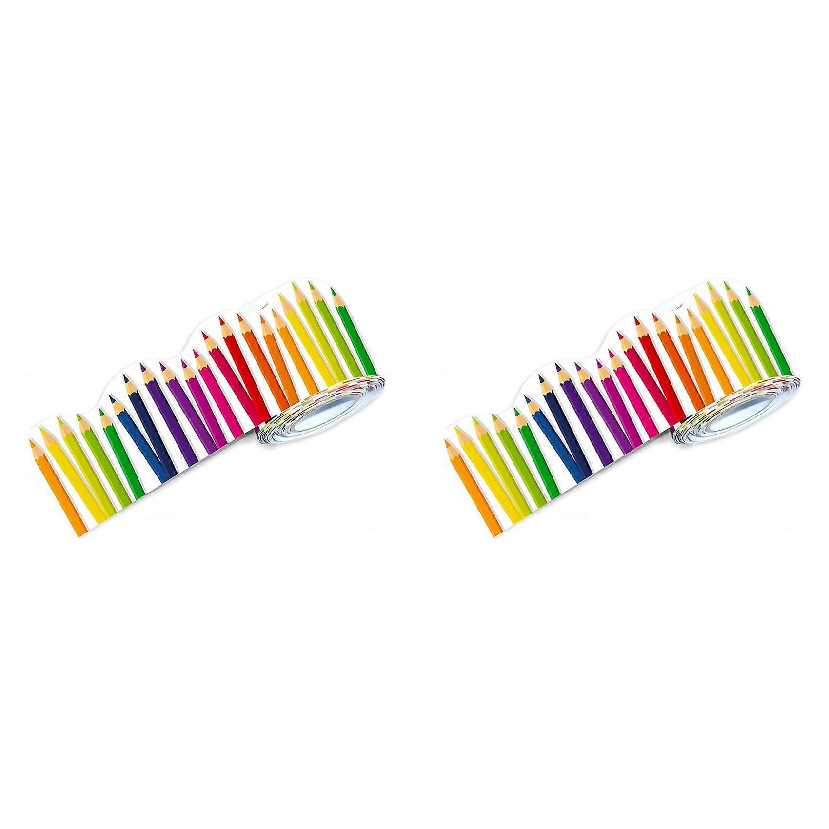 2 Roll 59ft Self Adhesive Bulletin Board Borders Scalloped Border Trim with Pencil Patterns for Classroom Office Decor
