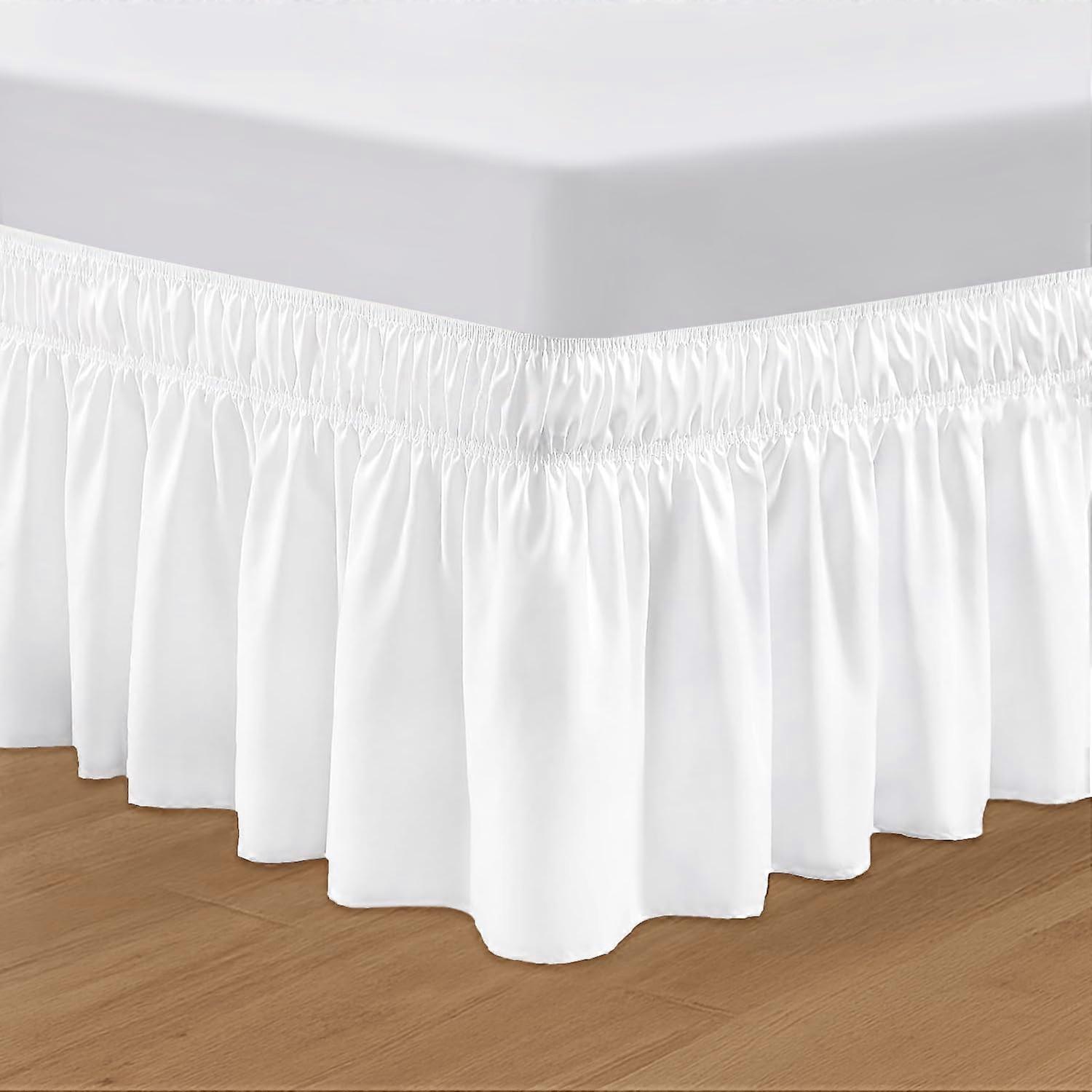 Queen Size Ruffled Bed Skirt 20 Inch Drop Adjustable Elastic Wraparound No Lifting White