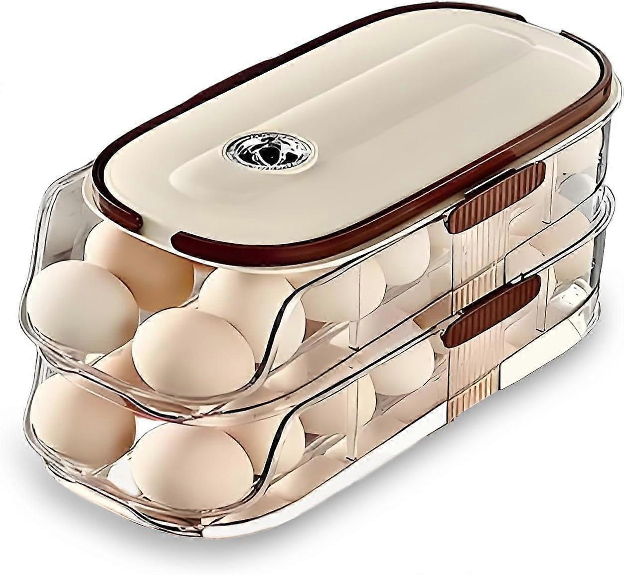 Egg Holder for Fridge, Auto Rolling 2Tier 28 Egg Storage Container, Stackable Clear Organizer with Lid