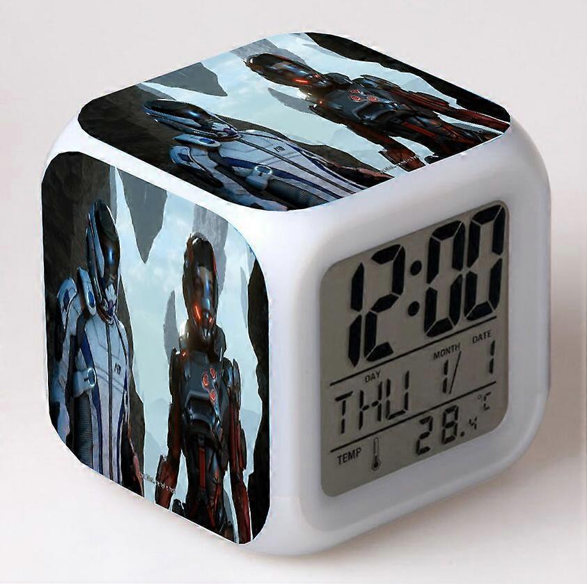 Mass effect color-changing seven-color alarm clock, square clock, creative alarm clock