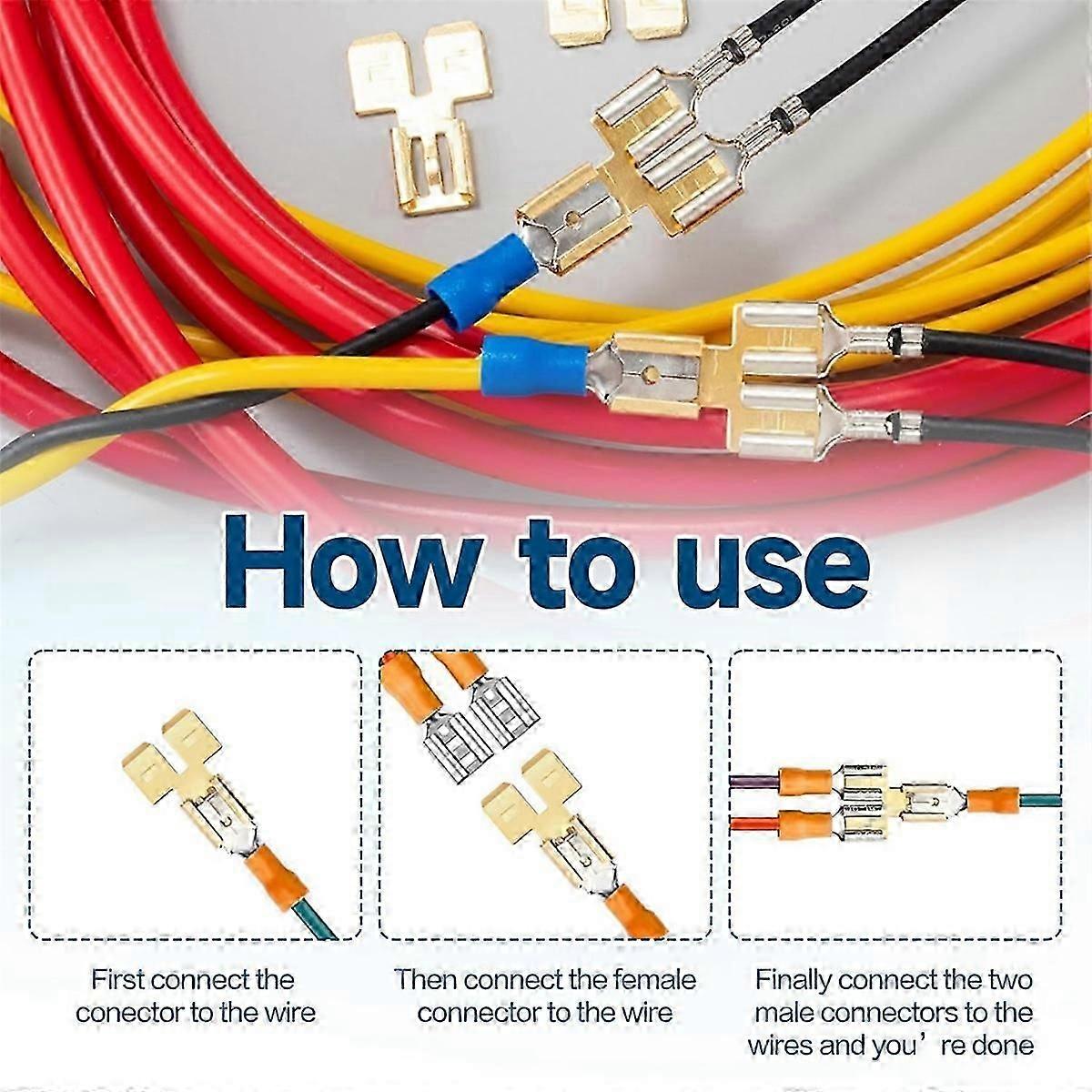 30Pcs Double Back Spade Connector Two-Way Wire Terminal Adapter