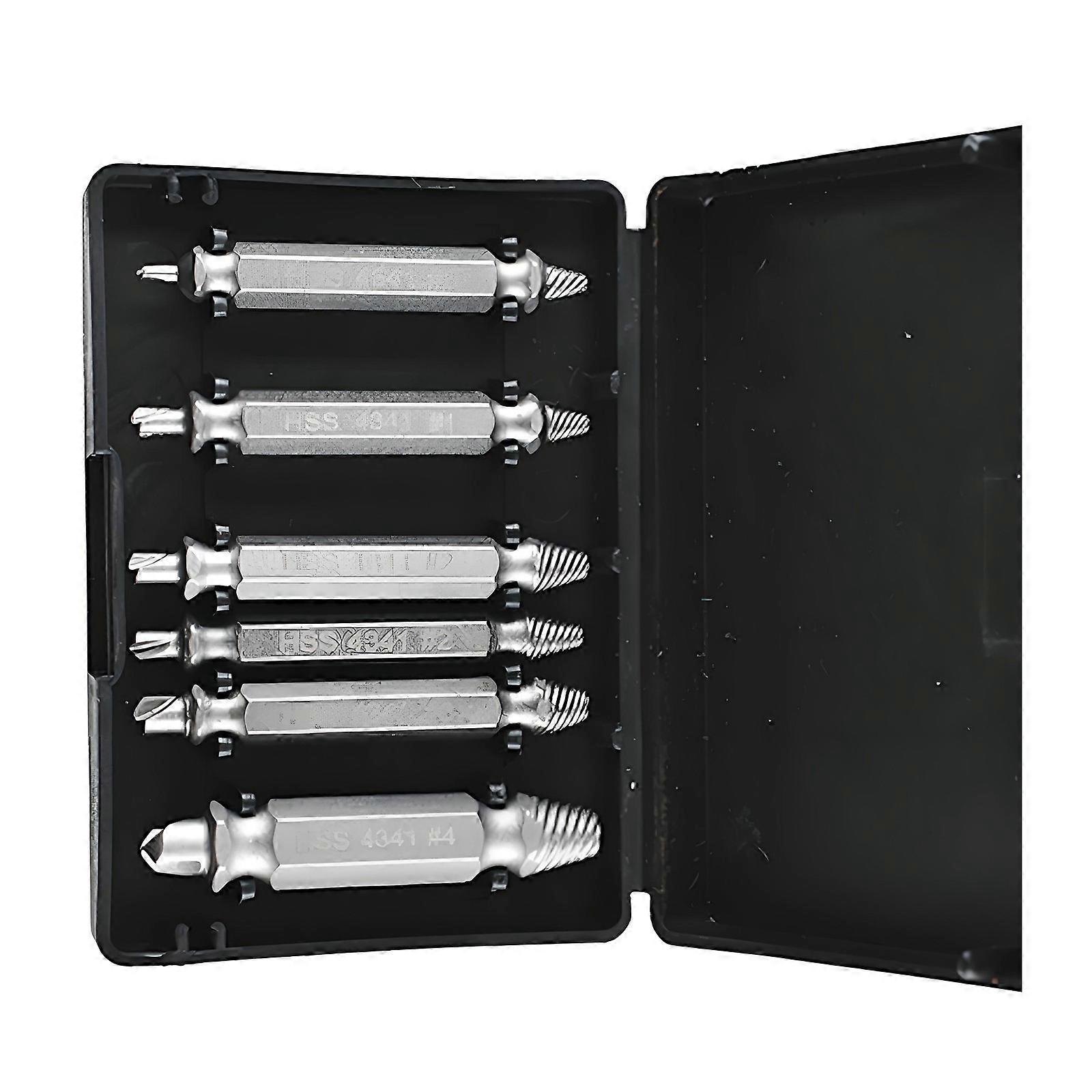 6pc Precise Engineered Screw Removal Extractor Kit Alloy Construction Extraction Tool Suitable for Broken Stripped Bolts  Silver