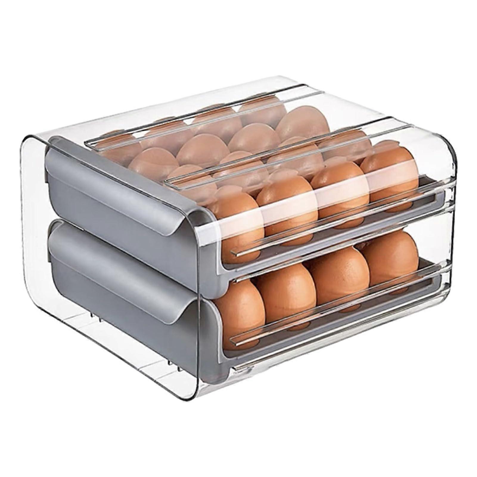 Egg Storage Container, 2 Layer 32 Grid Egg Holder for Refrigerator, Stackable SlideOut Organizer