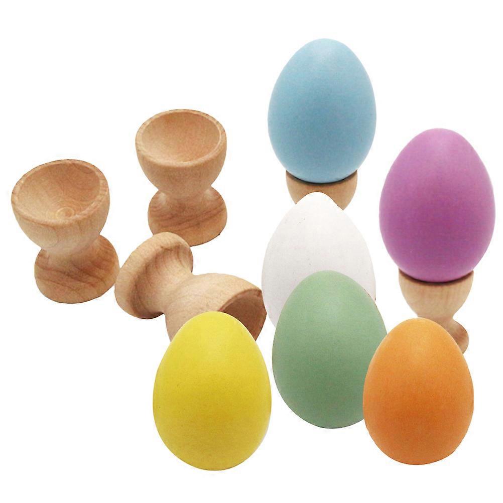 Assorted Color Easter Wooden Eggs for Decor 1Set with Holder Included