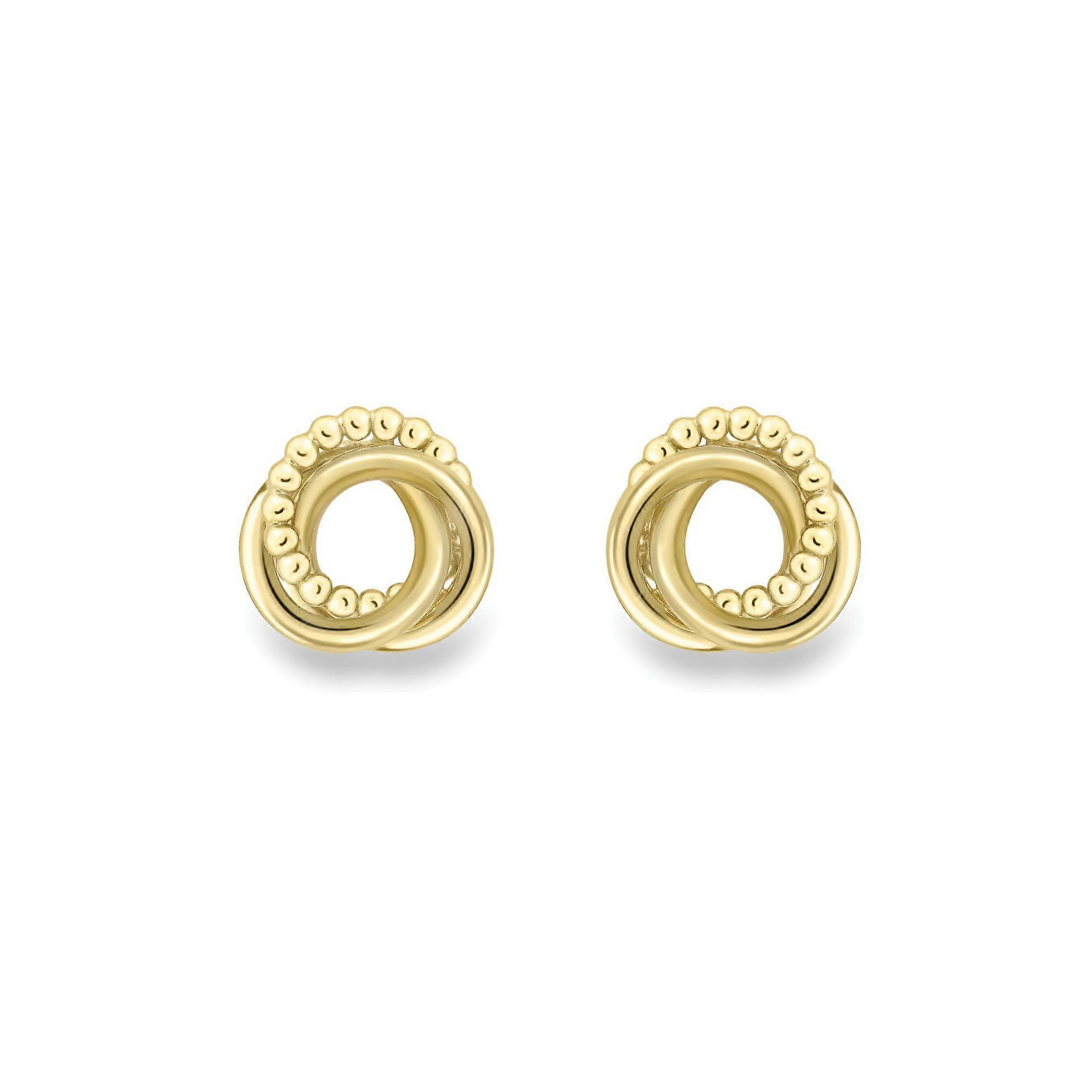 Jewelco London Ladies 9ct Yellow Gold Bead Edge Trilogy Knot Stud Earrings 12mm