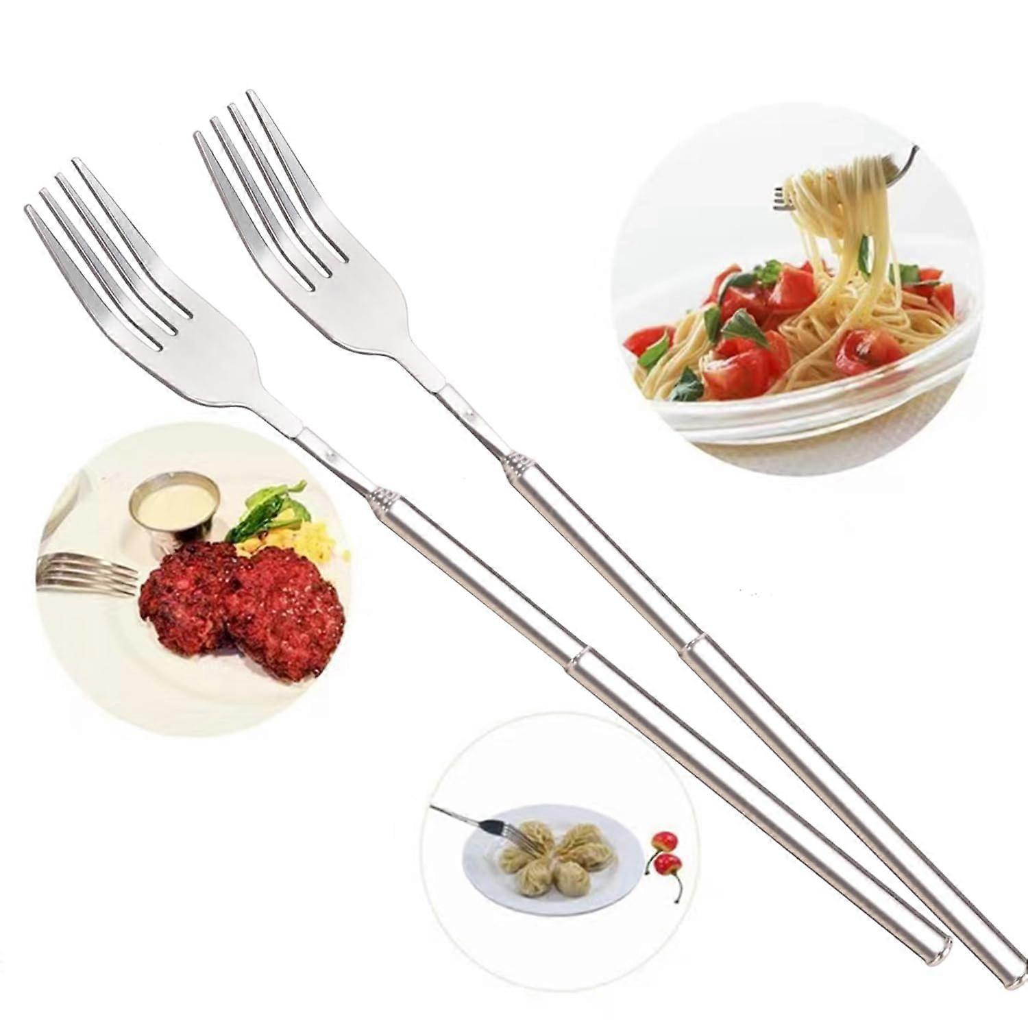 Extendable Stainless Steel BBQ Forks with Adjustable Length and HeatSafe Long Handle, 2pcs