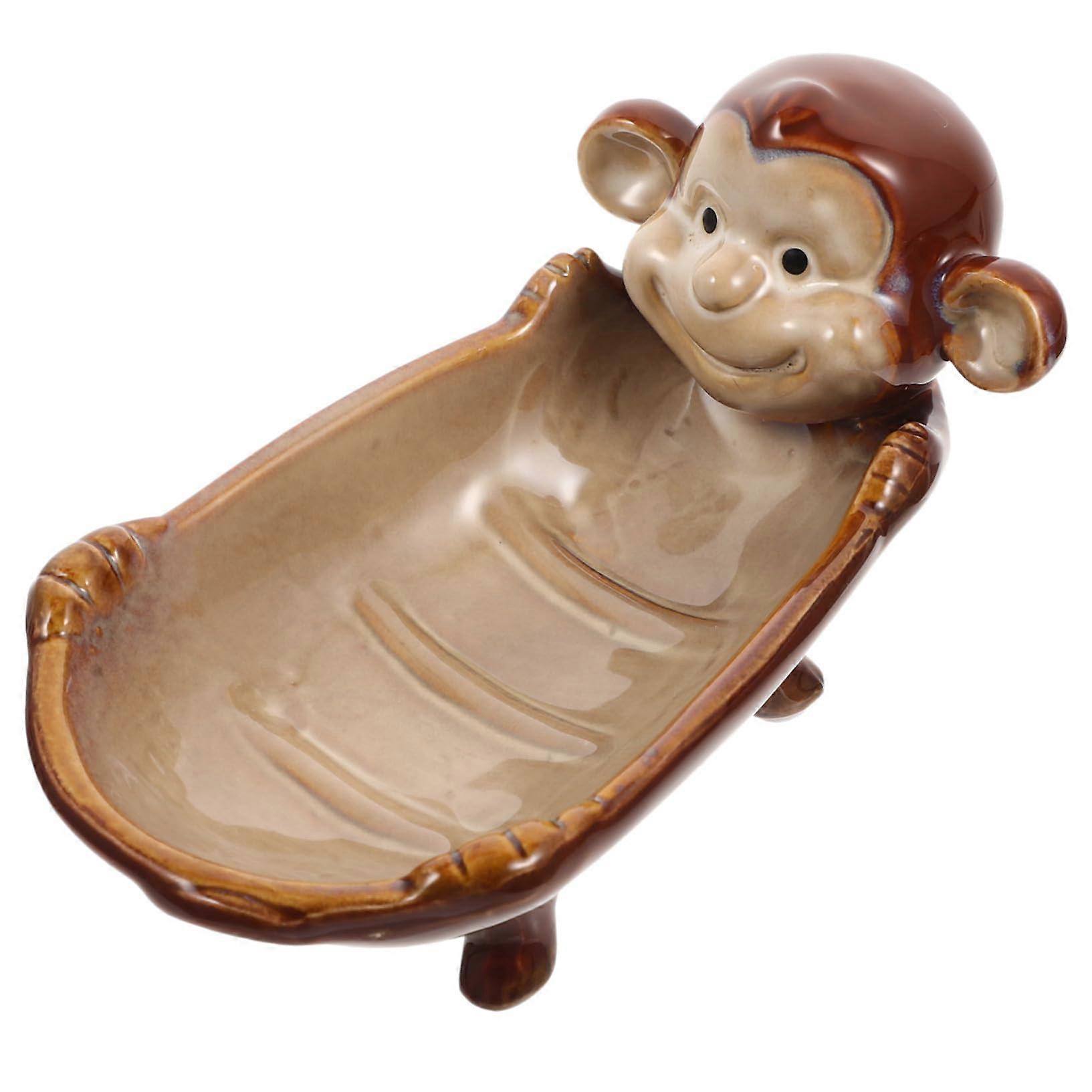 Ceramic Soap Dish with Drainage Cute Cat Decorative Holder for Bathroom Countertop