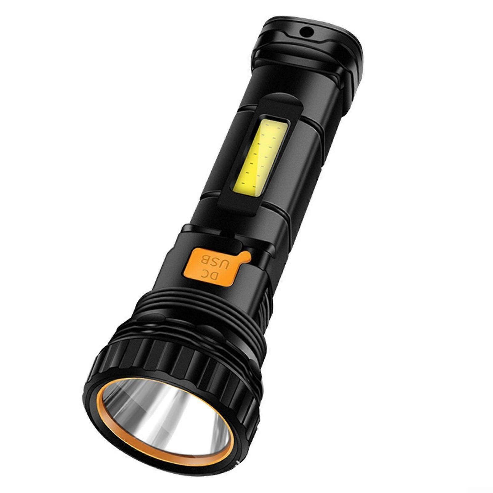 Solar Powered Rechargeable Flashlight with COB Side Light, USB Charging and Power Bank for Camping