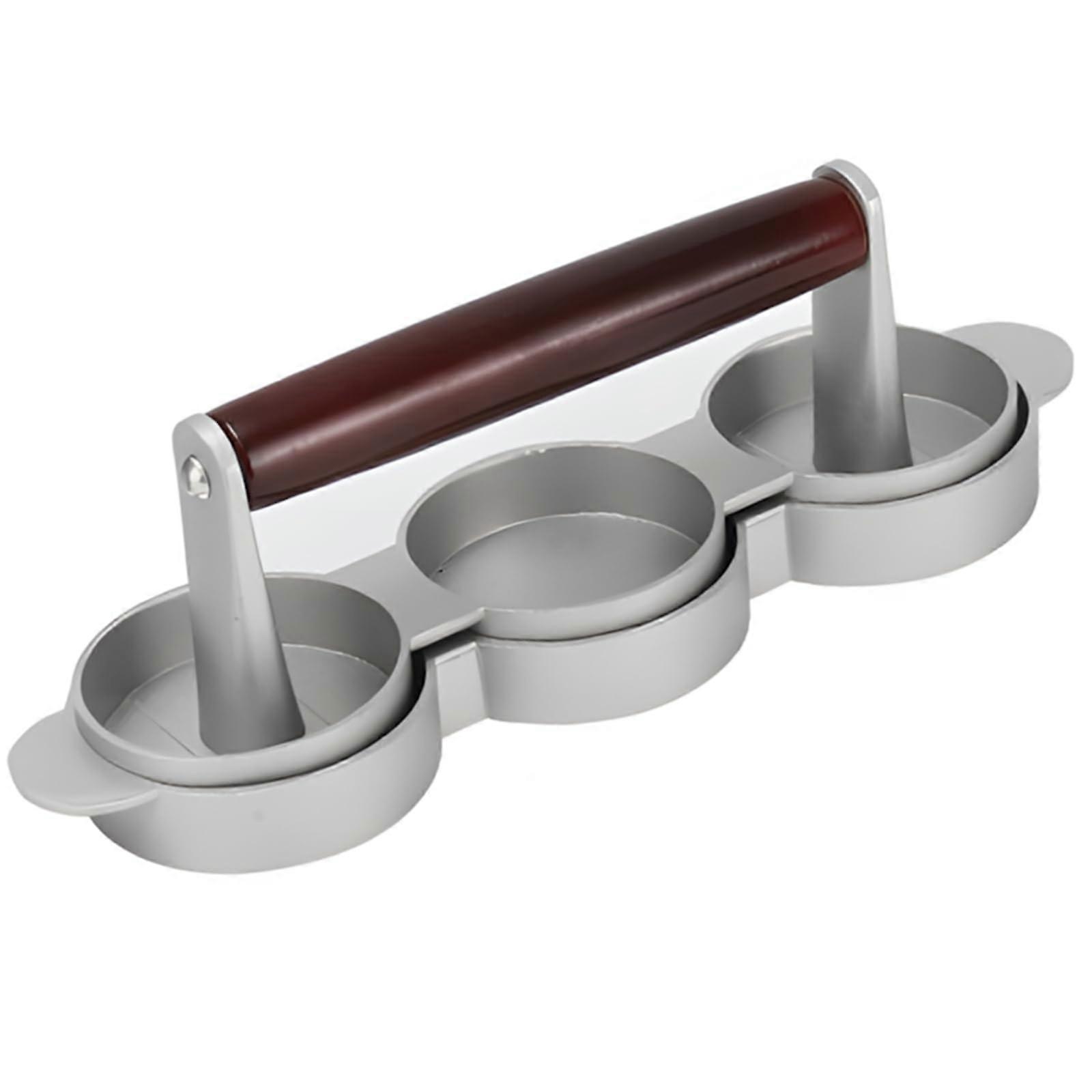 Slider Burger Press with Three Slots Triple Patty Maker, Red Beech Handle Compact Mini Burger Press