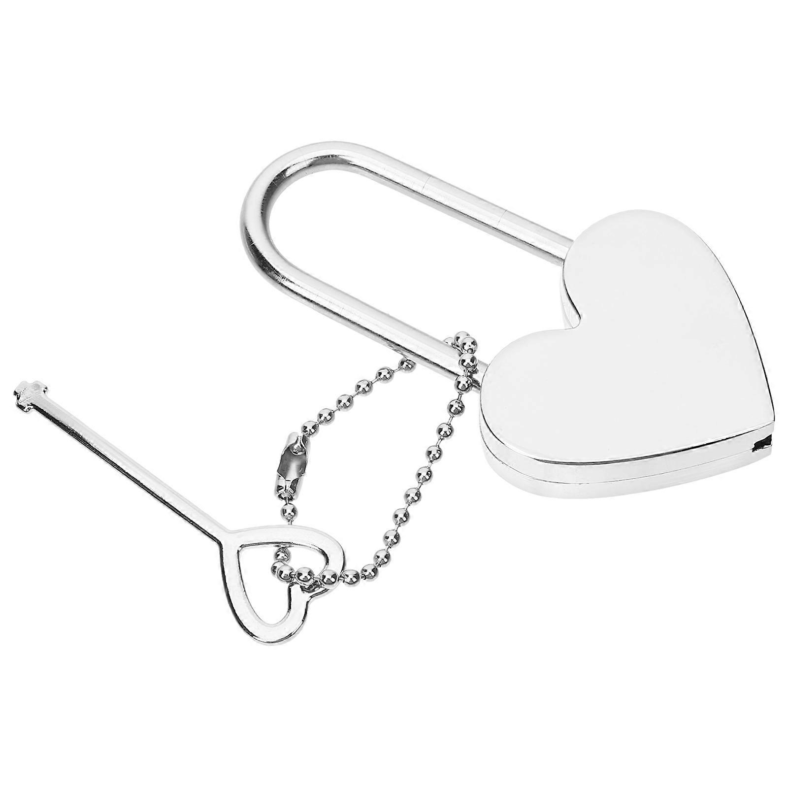 Heart Padlock with Key for Couples Wishing Lock Silver