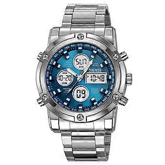 Digitale analoge herenhorloge in militaire stijl, roestvrijstalen band, lichtgevende wijzerplaat, waterbestendig tot 50 meter, multifunctioneel – geschikt voor alle polsmaten.