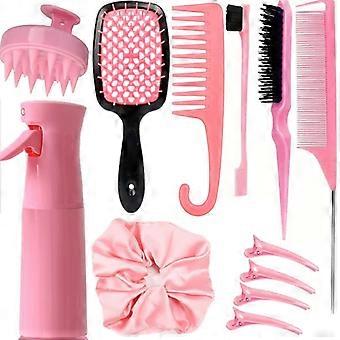 12 Pcs Hair Brush Set with Hair Spray Bottle for Toddlers, Women, Detangling Brush for Wet Dry Curly Hair, Edge Bristles Wide Tooth Rat Tail Combs fo