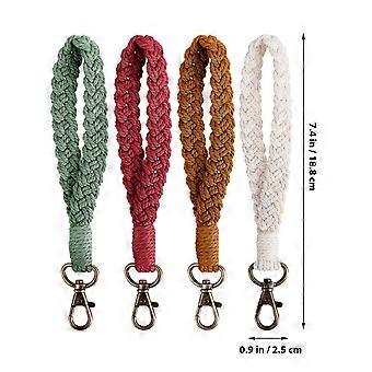 4 Pcs Bohemian Style Macrame Keychains Bracelets Handmade Wristlet Keychains Keyring Holders Wrist Lanyards for Women Girls