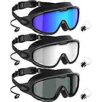 Lunettes de natation anti-buée, protection UV, vision claire à 180°, lot de 3, pour adultes, hommes, femmes et jeunes