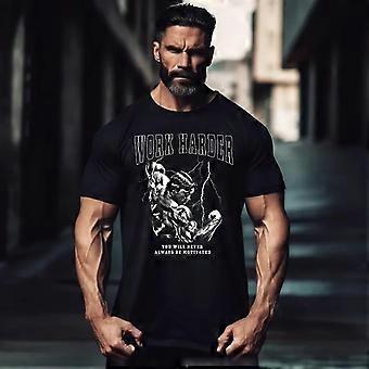 Muscle Graphic Pure Cotton TShirt Athletic Streetwear Style Mens Fitness Workout Black Tee