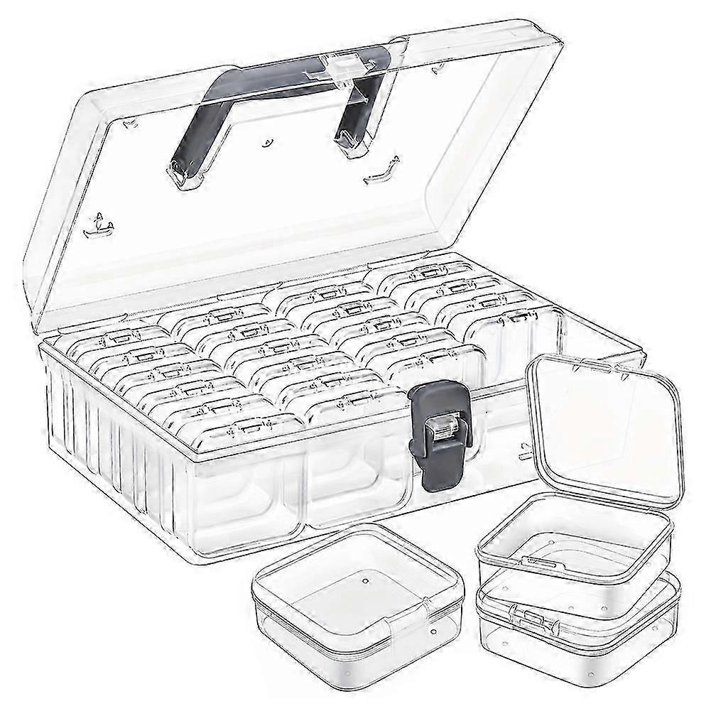 Bead Organizer Box with Handle, 24 Pcs Rectangle Storage Plastic Cases, Mini Clear Bead Storage Containers Boxes