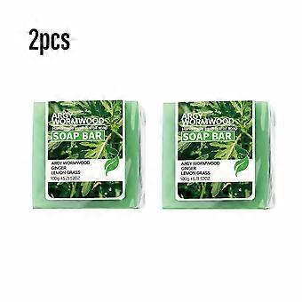 2 stk. håndlaget mugwort eterisk oljesåpe, dyptrensende ansikts- og kroppssåpe, sitron-ingefærduft, fuktighetsgivende