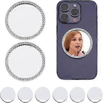 2 Pcs Mirror Decal Phone Back Adhesive Mirror Charm Sticker Square Make up Mirror with Rhinestones for Smartphone Phone Case Back Accessories