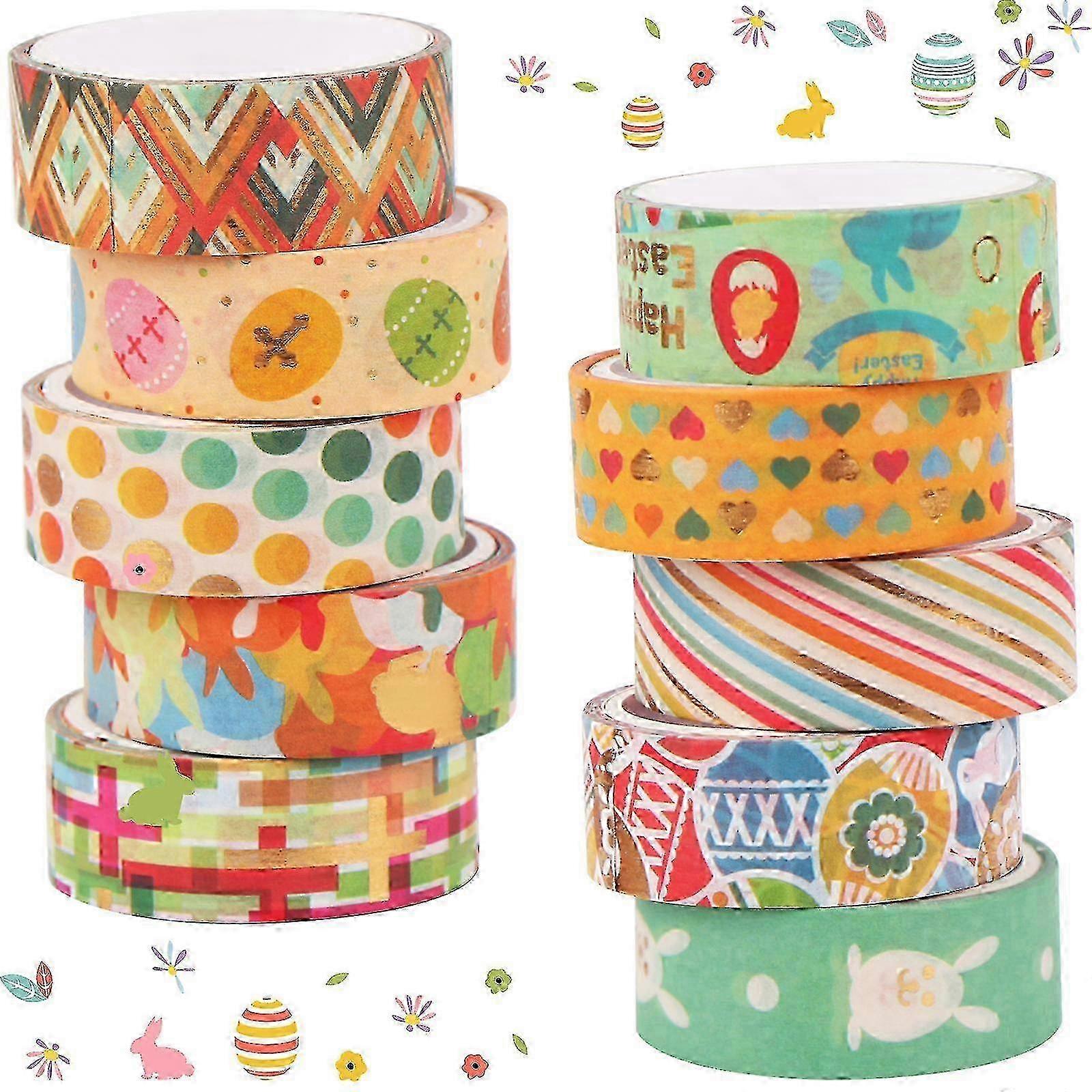 10-Pack Easter Bunny Egg Decorative Washi Tape Set for Wrapping