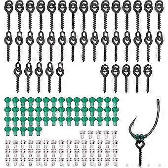 Ensemble de 140 vis d'appât, 40 vis d'appât de pêche, 100 butées d'hameçon, perles à tige en caoutchouc, anneaux de vis d'appât, bouchons d'oreille en caoutchouc pour accessoires de pêche
