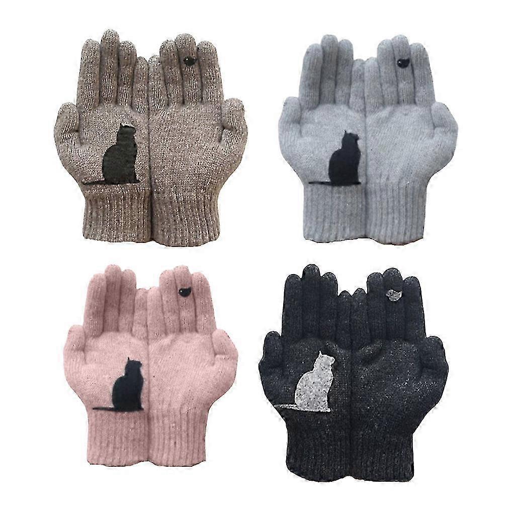 Winter Warm Gloves Bird Cat Thermal Windproof Patch Work Mittens Outdoor