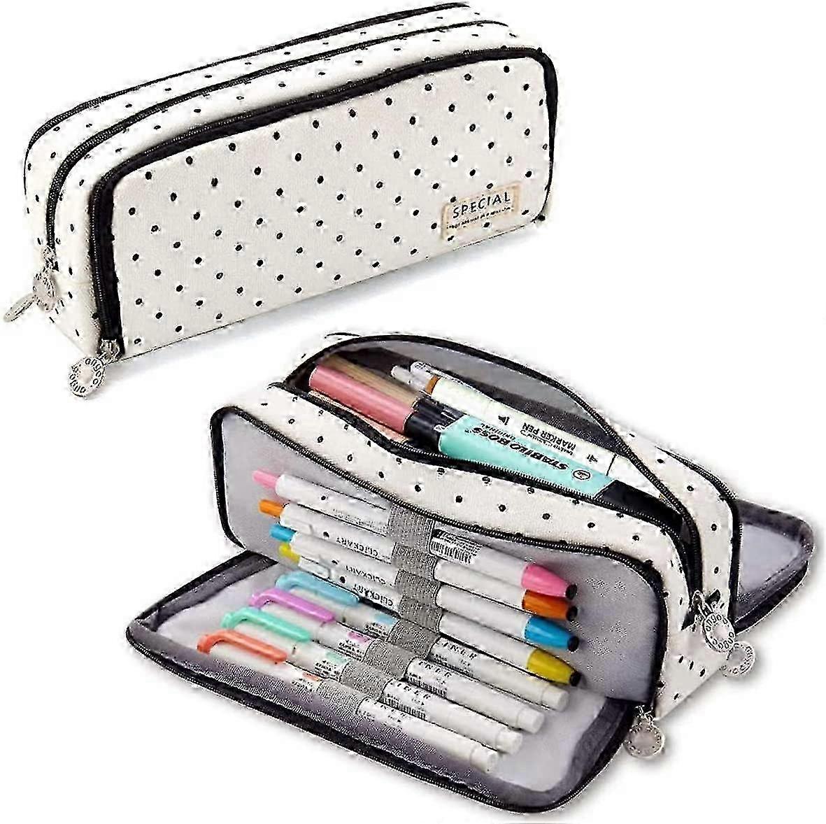 Polka Dots Pencil Case with 3 Compartments