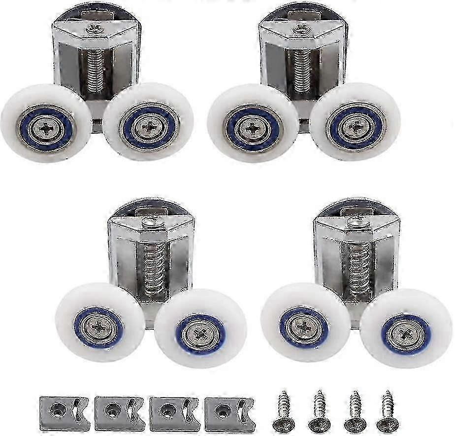 Shower Door Upper Lower Rollers, 4-Pack 26mm Zinc Alloy Pulley Replacement Kit