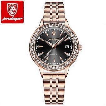 POEDAGAR Dameshorloge Roségoud Luxe Merk Diamanten Dames Polshorloge Waterdicht Roestvrij Staal Datum Quartz Horloges voor Dames