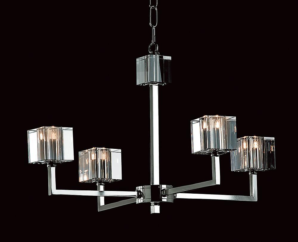 Cube Modern Halogen Nickel 4 Arm Chandelier