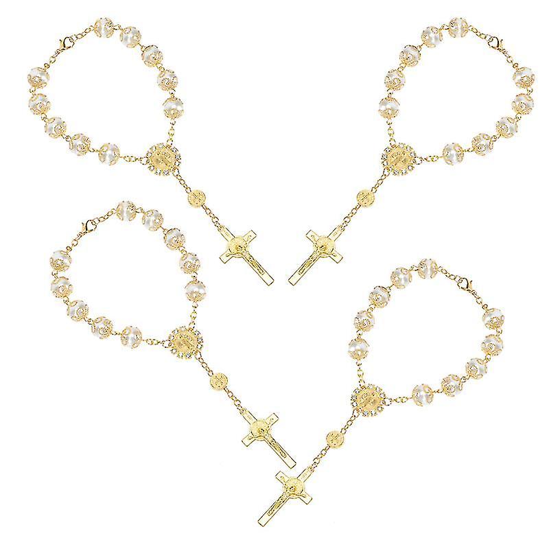 20X9cm Golden Prayer Beads 4pcs Christian Crystal Wrist Chain Creative Simple Bracelet Chic Wrist Je