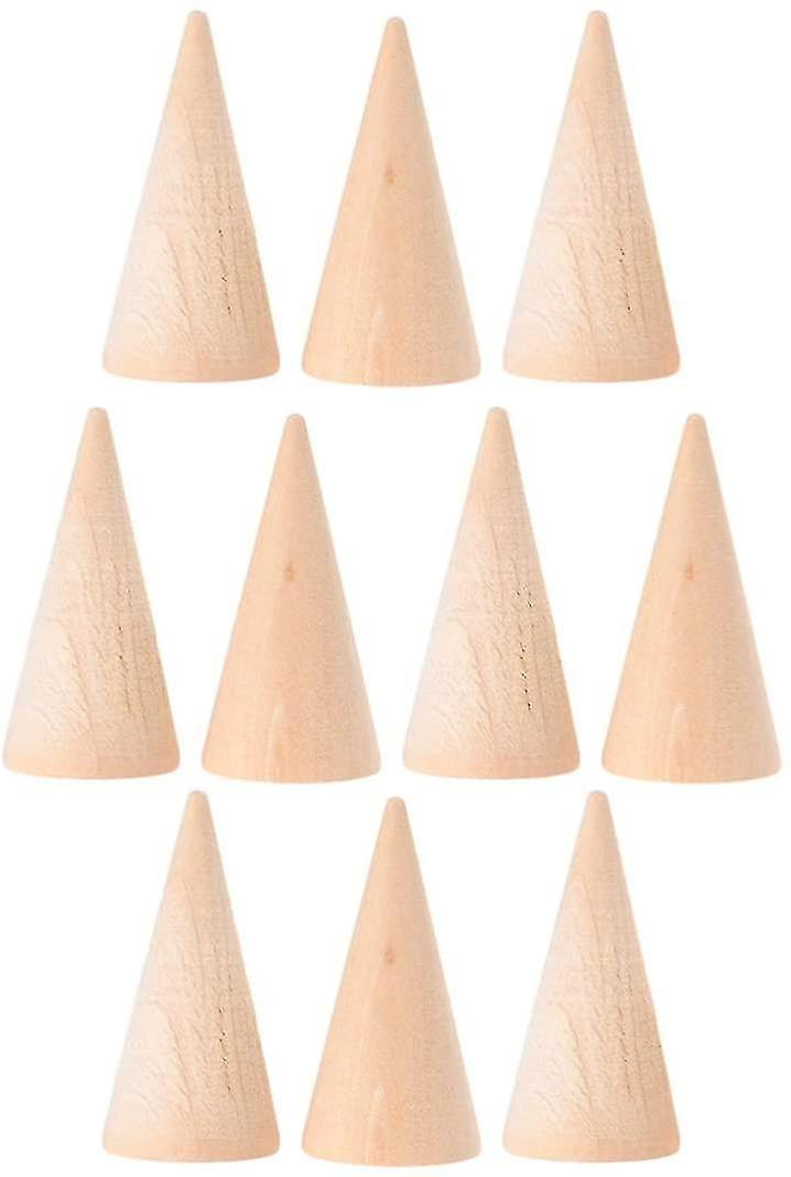 10pcs الخشب الطبيعي مخروط خاتم حاملي غير مطلية المخاريط الخشبية لحرفة الطلاء مجوهرات عرض موقف 2.5x5cm