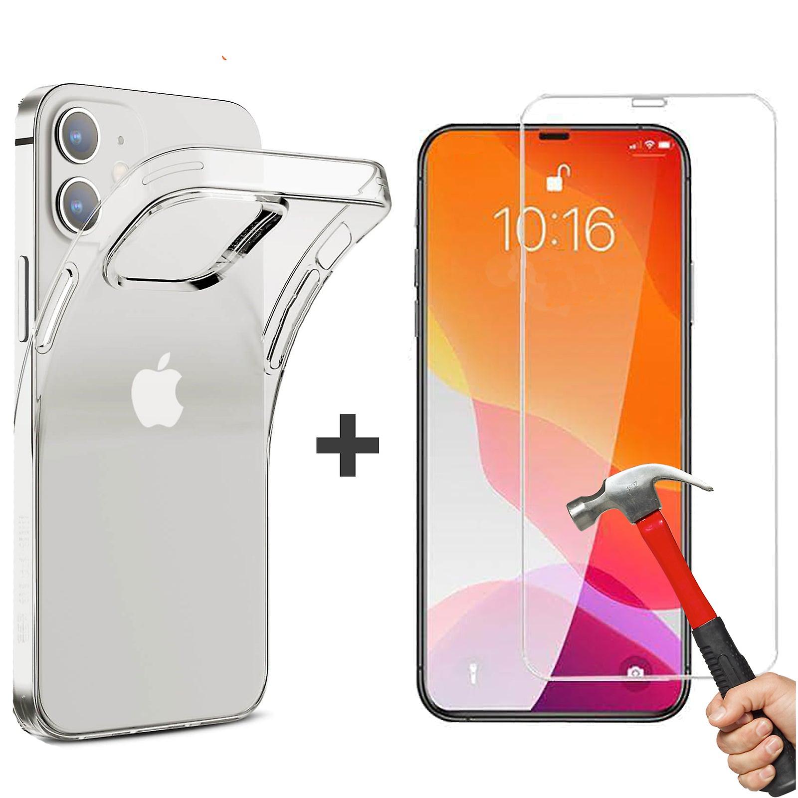 Apple Iphone 12 Clear Bumper Case Cover & 9h Tempered Glass Screen Protector