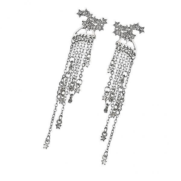 5xMinimalism Sparkle Star Long Tassels Drop Dangle Earrings Stud Silver