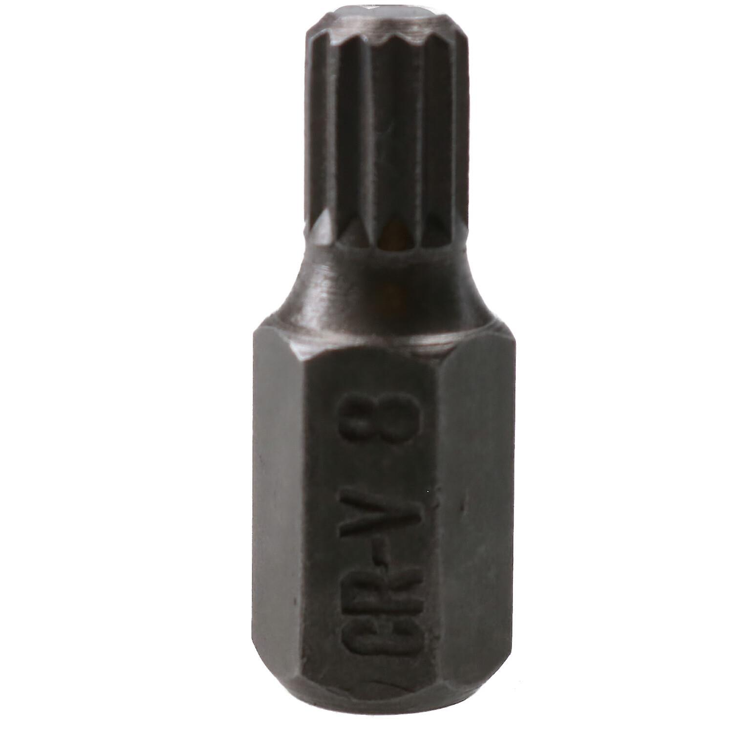 8mm Spline Bit 30mm Length 10mm Shank Chrome Vanadium Hardened Tip Triple Square