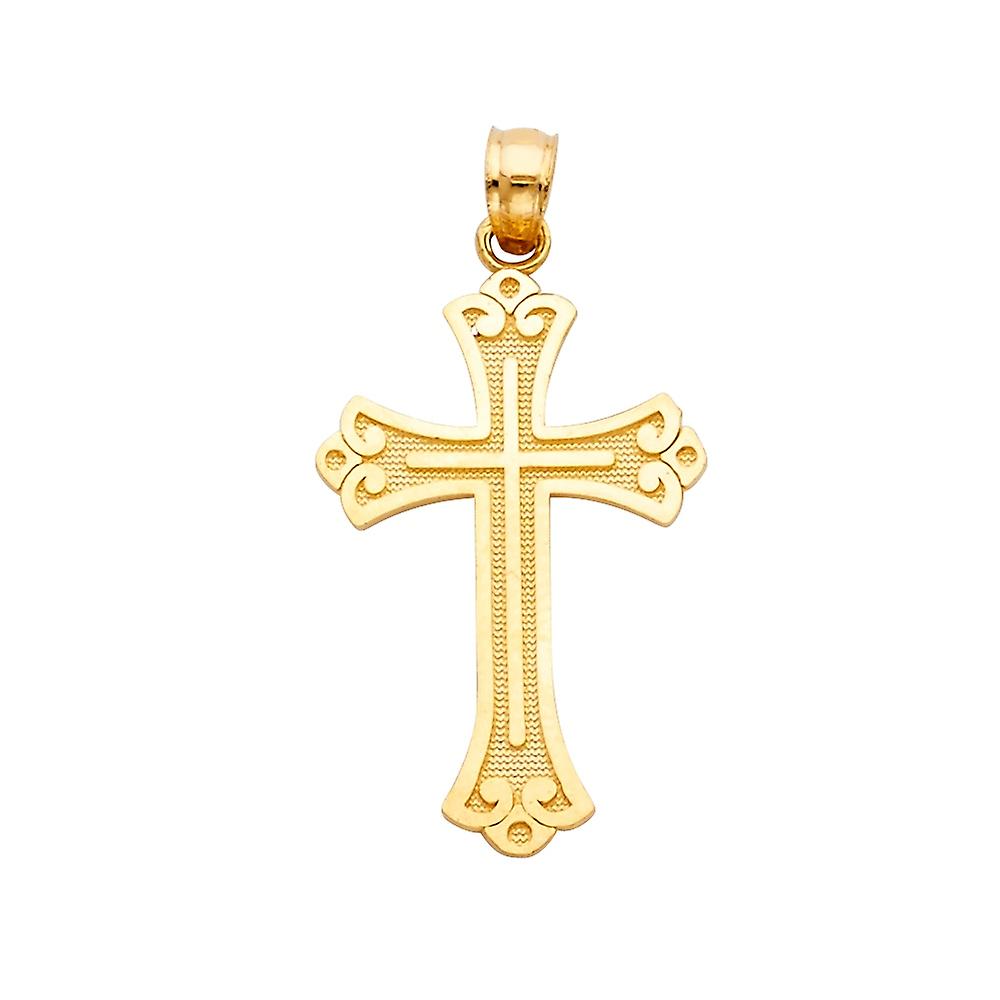 Collana pendente croce di fede religiosa in oro giallo 14 carati 45x30mm-ciondolo per le donne - 1,3 grammi