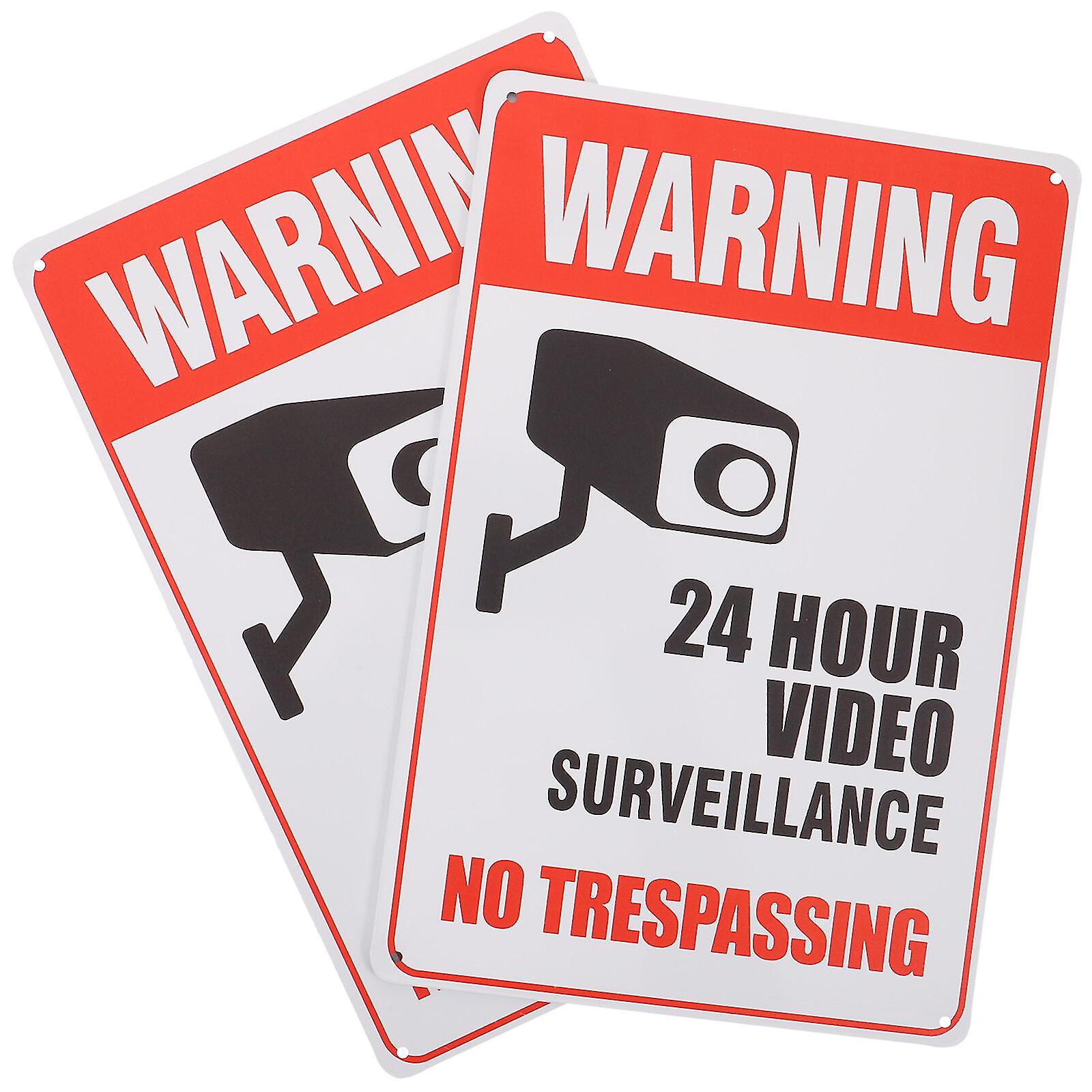 2 Pcs No Trespassing Sign 24 Hour Video Surveillance Signs Security Camera Sign For Warning-eyzi