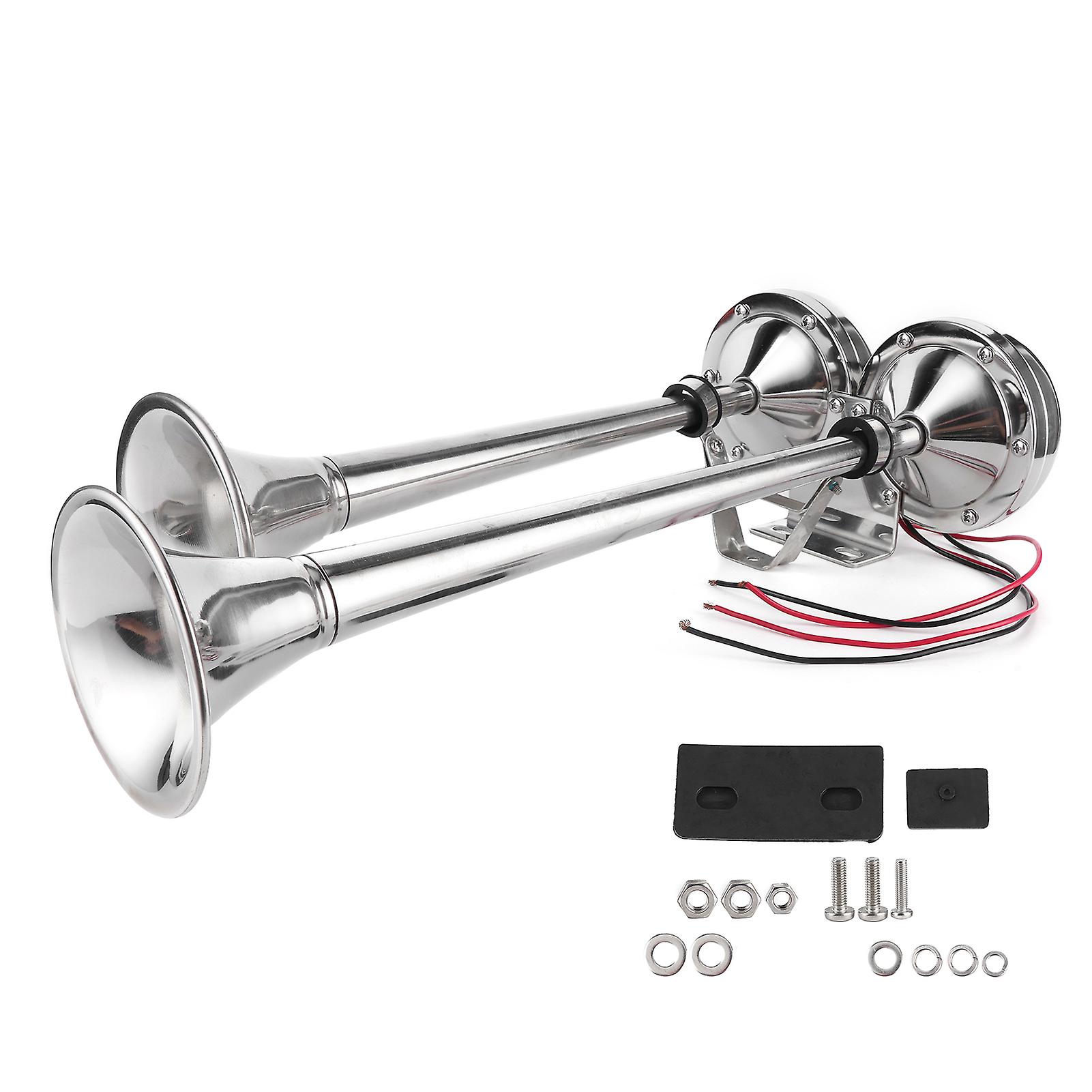 Klaxon électrique double trompette 125 dB 12 V en acier inoxydable de petite taille, qualité marine, 380 Hz, pour bateau