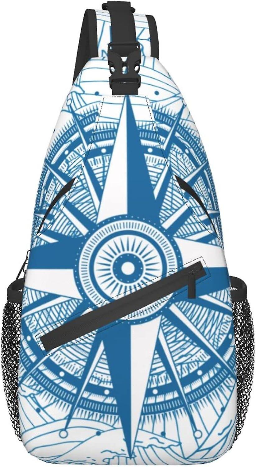 AT08 Sling Bag Vintage Blue Compass Nautrical Hiking Daypack Crossbody Shoulder Backpack Travel Chest Pack για άνδρες γυναίκες