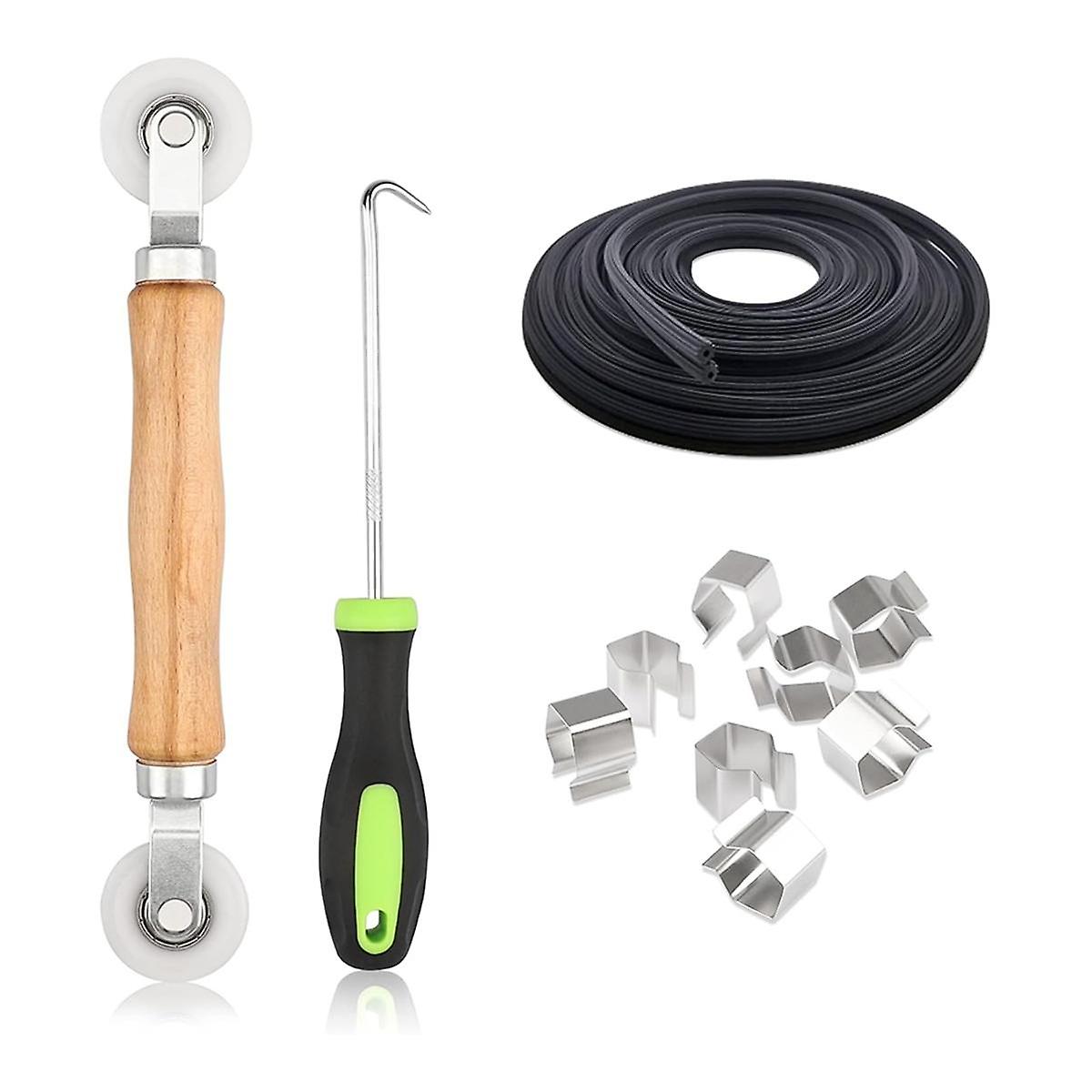11 Pcs Screen Repair Kit, Screen Roller Tool with Bearing, 65FT Screen Spline 8Pcs Screen Clips and Spline Removal Hook