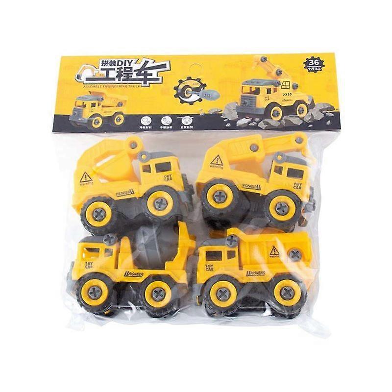 4pcs Construction Toy Engineering Car Fire truck Screw Build and Take Apart Great for Kids Boys Toy Cars