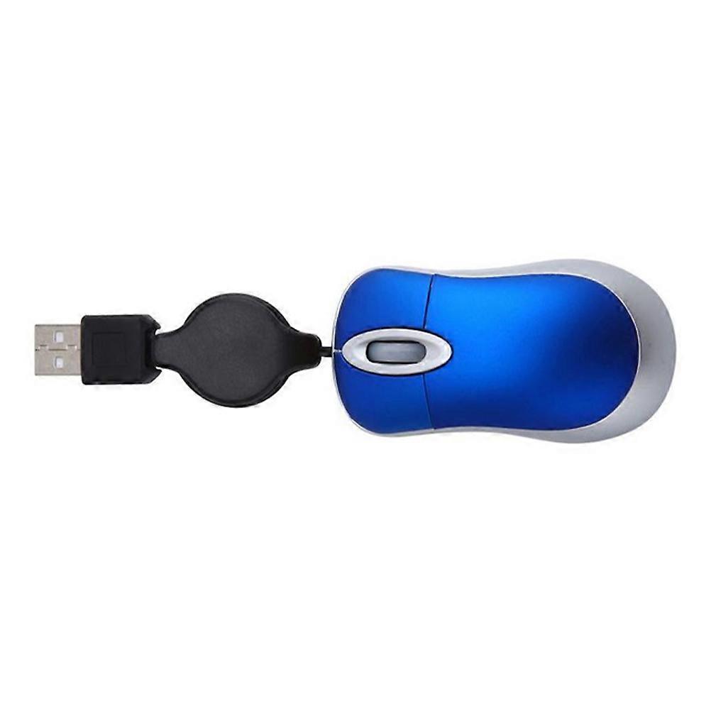 2Pc Mini Compact Travel Optical Mouse Retractable Cord Plug and Play for Windows (Blue)