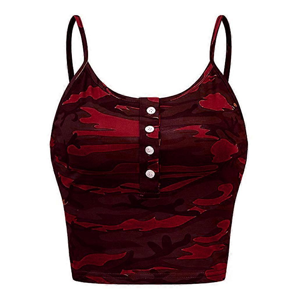 Womens Corset Style Top Womens Sleeveless O-neck Button Up Casual Camouflage Print Vest Cami Tank Top Top Triangulo Verano 40