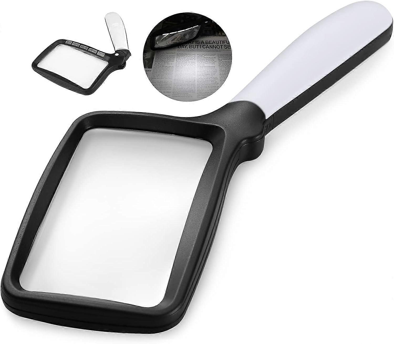 Magnifying Glass with Light, Folding Handheld 3X Large Rectangle Lighted Magnifier with Dimmable LED