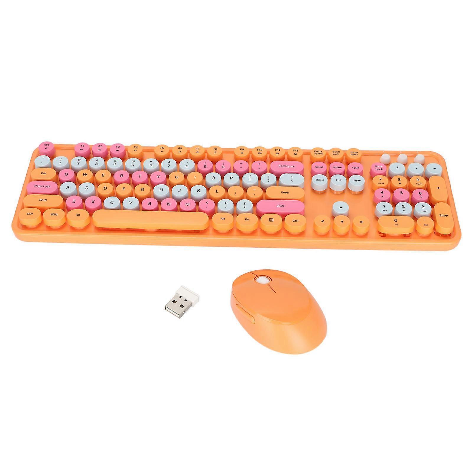 Wireless Keyboard Mouse 104 Keys Ergonomic Cute Desktop Game Keyboard Mouse Kit for Girls for Home Office Work GamingOrange Mixed Color
