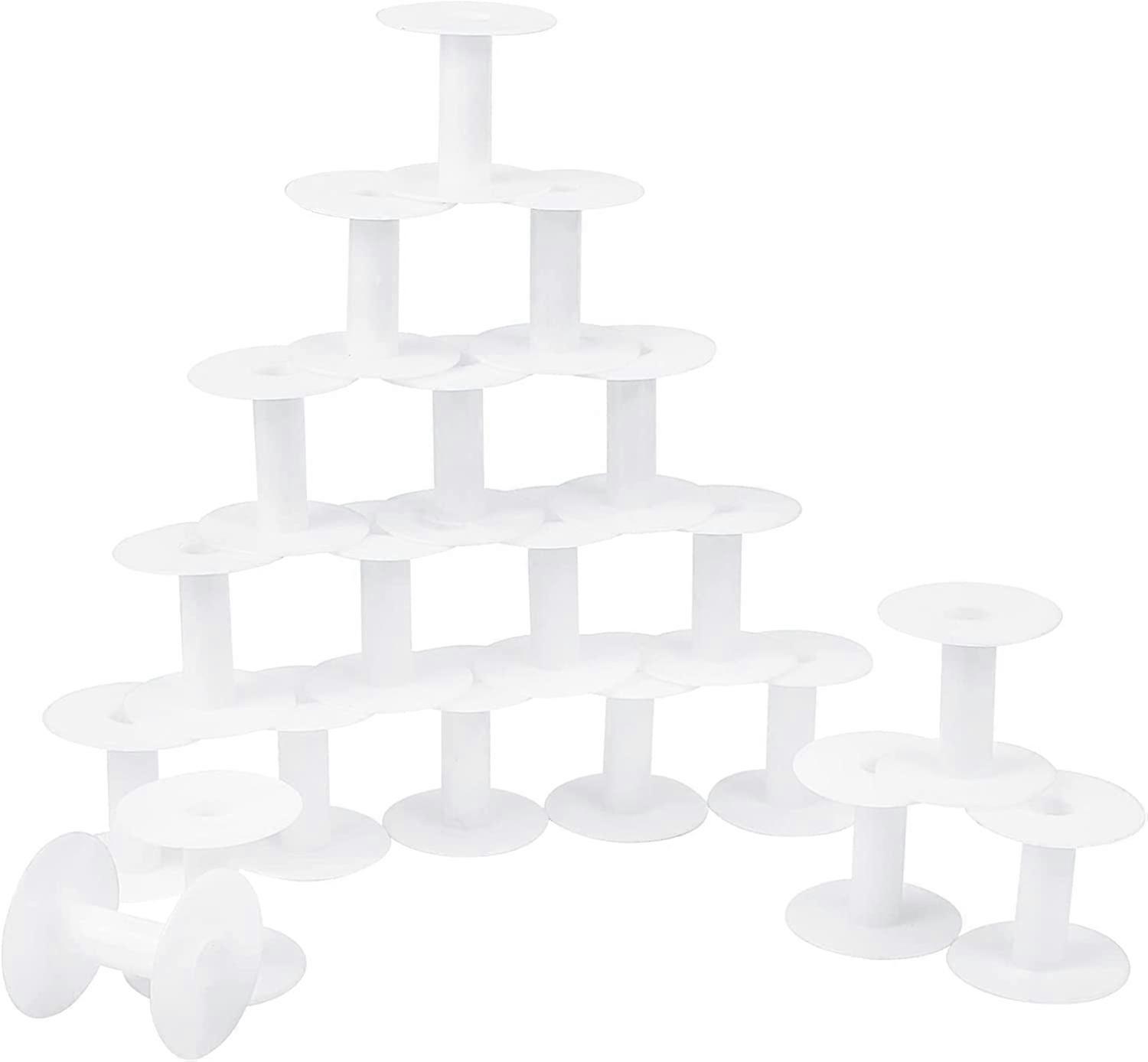 20 Packs Small Empty Spools White Plastic Spools Weaving Bobbins Craft Spools for Embroidery Thread Paracord Yarn Ribbon Crafts and Sewing 2.2X 2.3 in