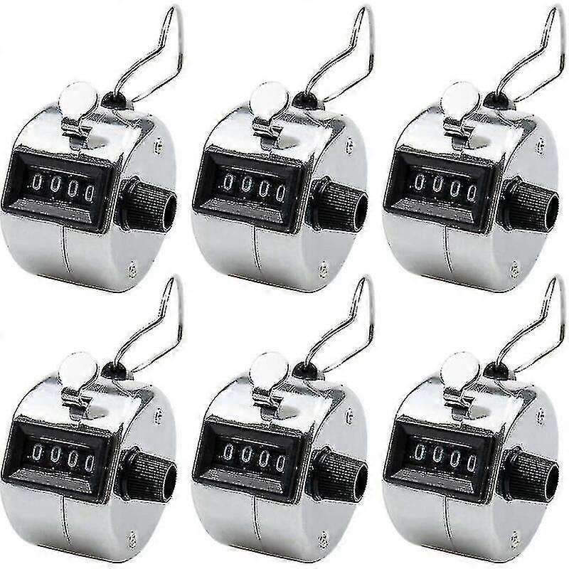 Set Of 6 Manual 4 Digit Mechanical Hand Ring Counters With Click Numerals For Counting People Or Points - 4.5 X 4.5 X 3cm