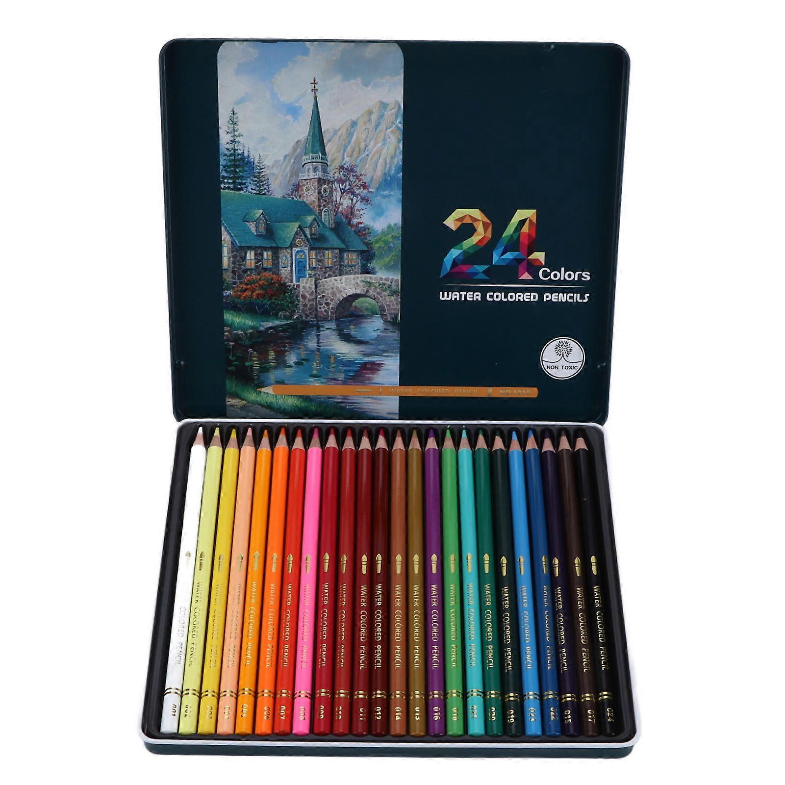 24 Pcs Color Painting Pencil Rich Saturation Soft AntiCrack Art Graffiti Tool with Storage Box