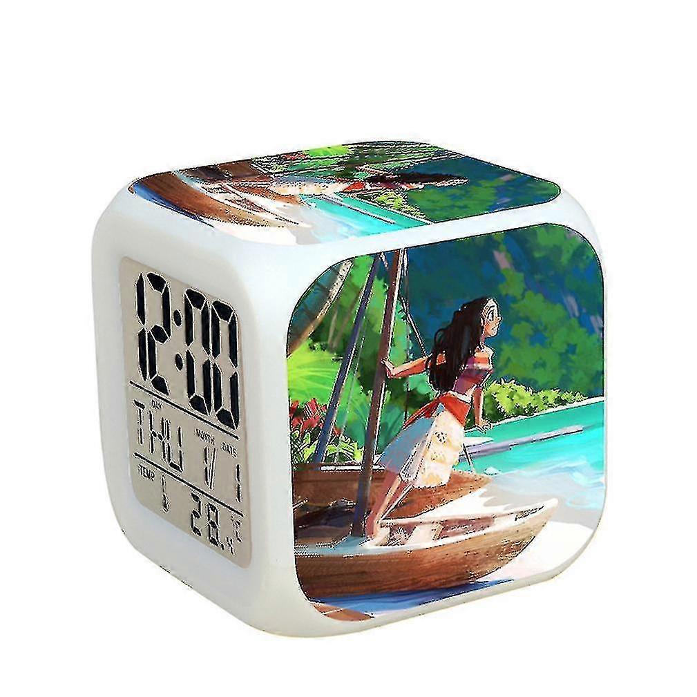 hmwy-moana maui led colorful electronic animated thermometer glowing cube alarm clock