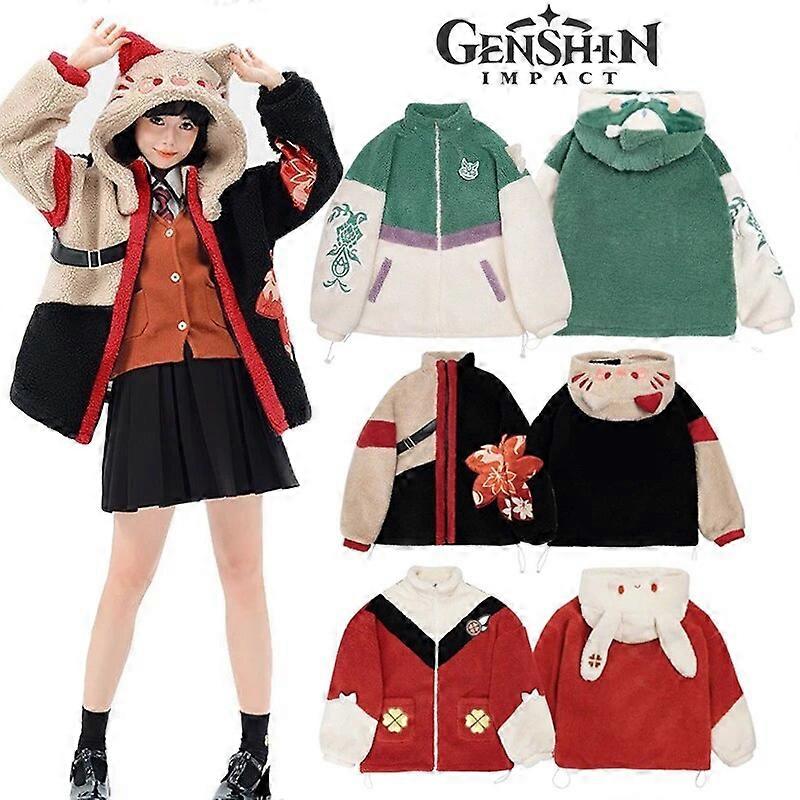 Genshin Impact Xiao Kaedehara Kazuha Cosplay Hoodie Klee Thick Warm Sweatshirt Plush Coat Zipper Pullover Jacket Christmas Gifts