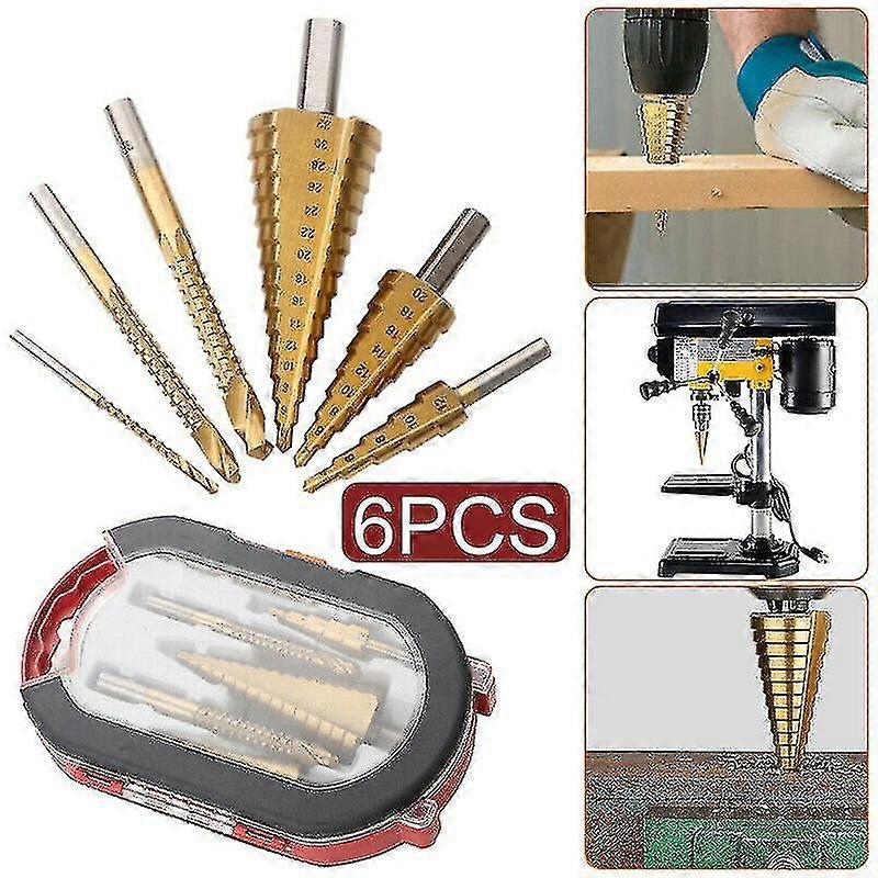 6pcs Titanium Plating Drill Bit Set High-speed Reaming Pagoda Sawtooth Set - MXBC